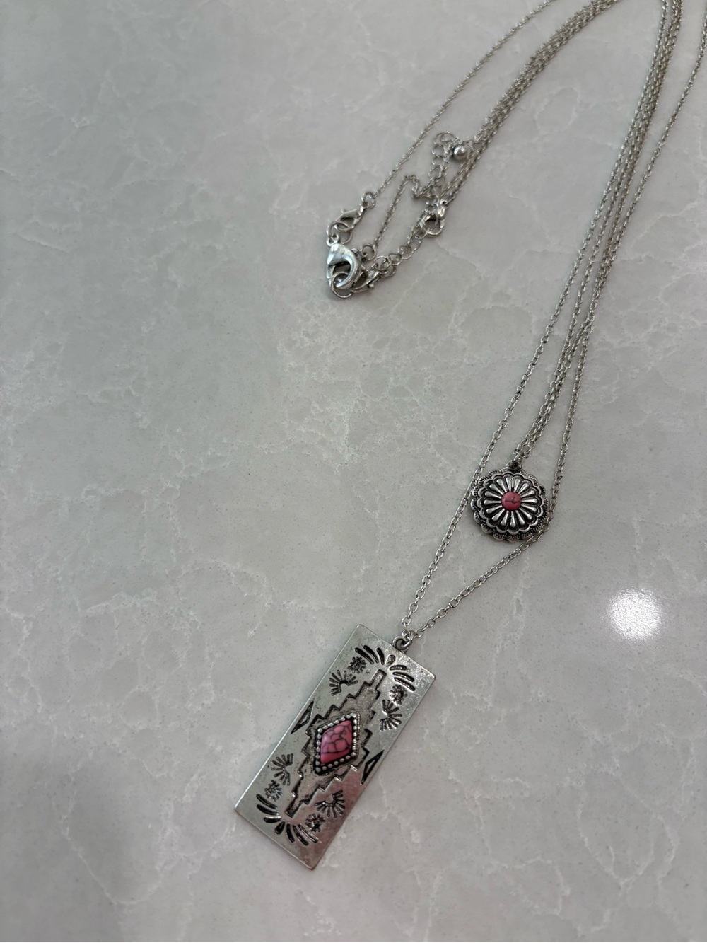 Montana Silversmiths Silver-Tone Layered Necklace with Pink Accents